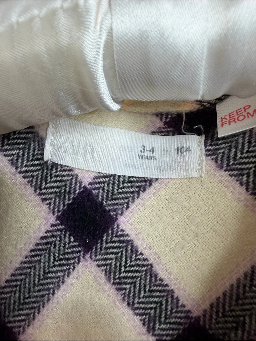 Zara Kids Plaid Shacket Jacket - Cream & Black